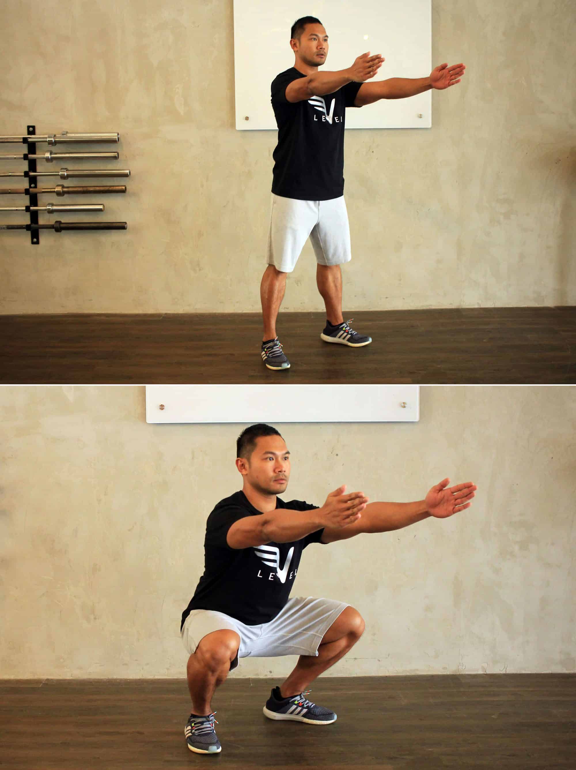 “Tabata间歇训练”第二动作：Bodyweight Squats。
